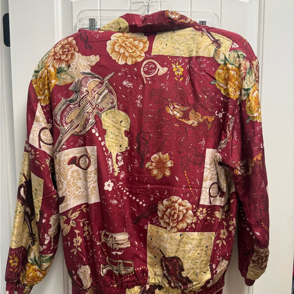 Vintage FUDA International 100% Silk Track Suit Jacket/Pants Med Burgundy  NWOT - Picture 12 of 16